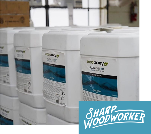 A selection of Ecopoxy Flowcast clear epoxy resin products lined up